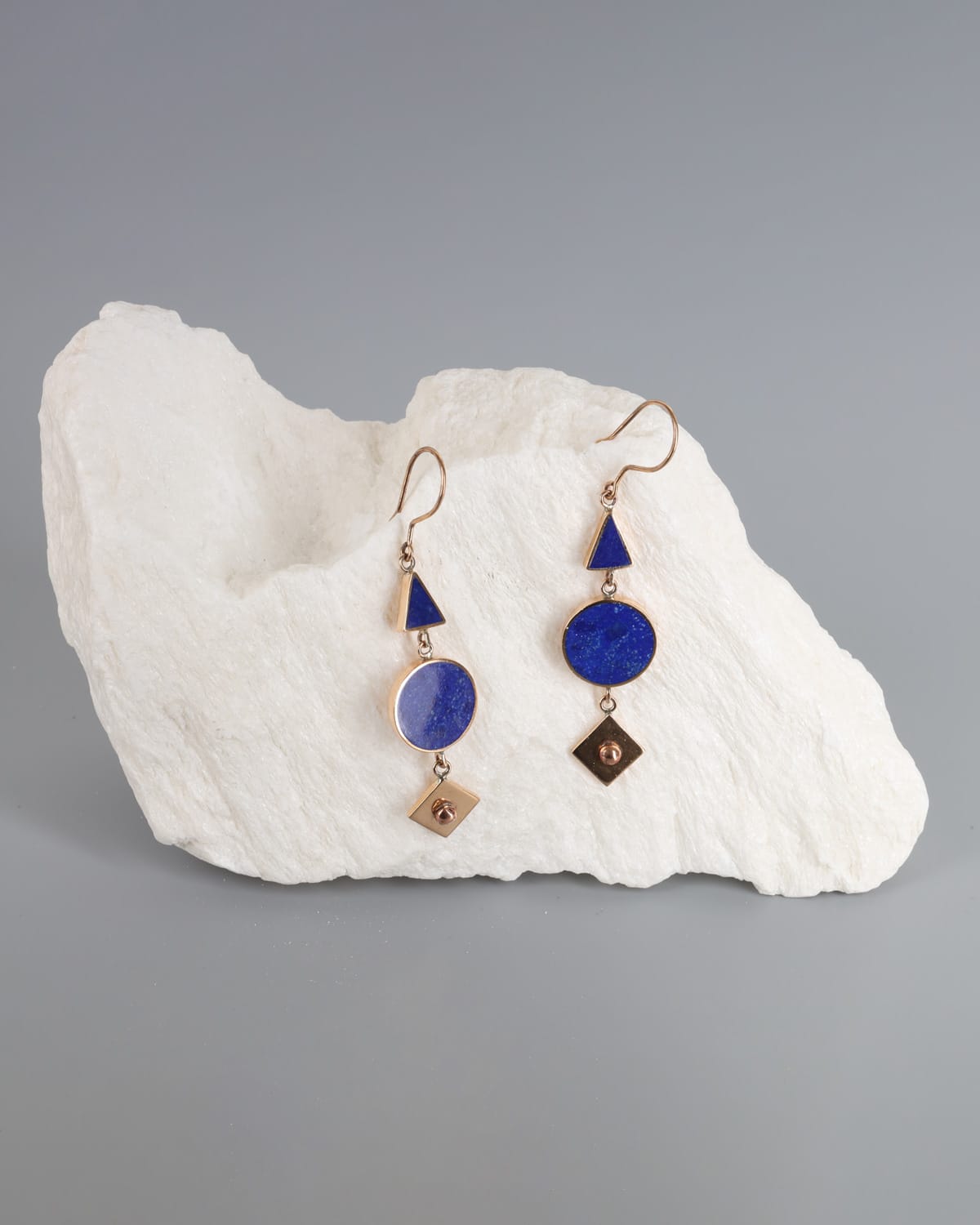 Lapis Lazuli and Brass Geometric Earrings