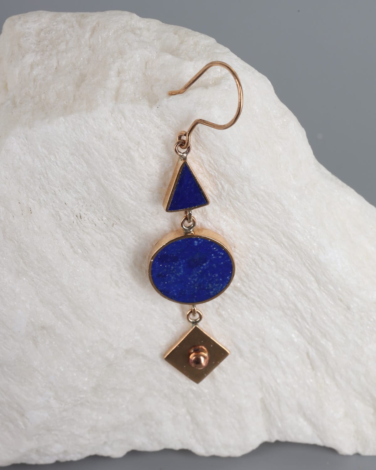 Lapis Lazuli and Brass Geometric Earrings