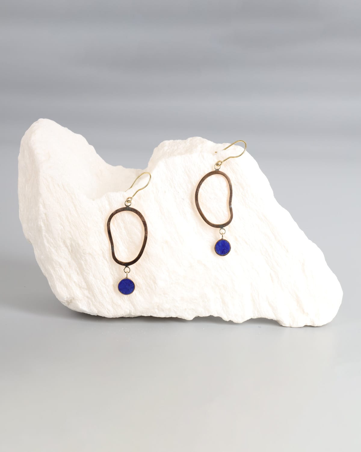 Lapis Lazuli & Brass Leaf Earrings