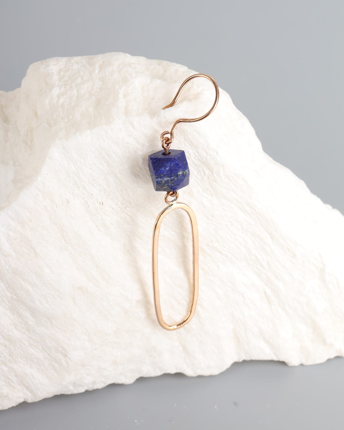 Lapis Lazuli Cube & Brass Oval Earrings