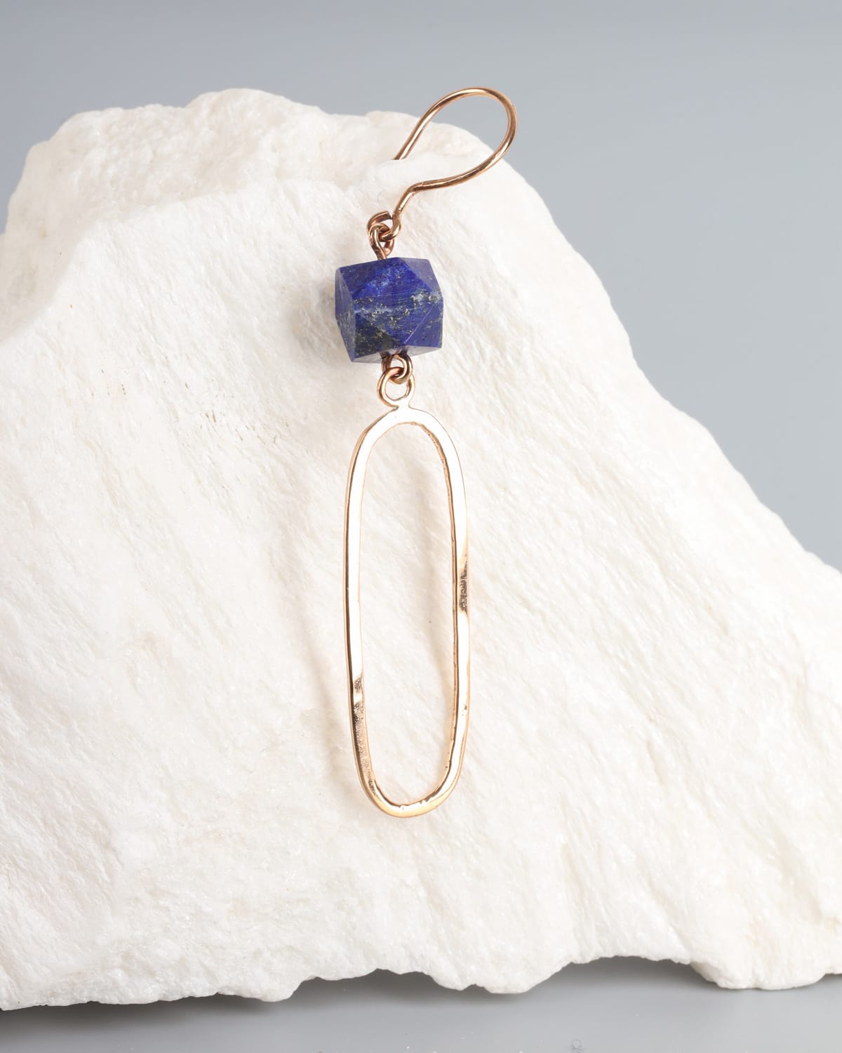 Lapis Lazuli Cube & Brass Oval Earrings