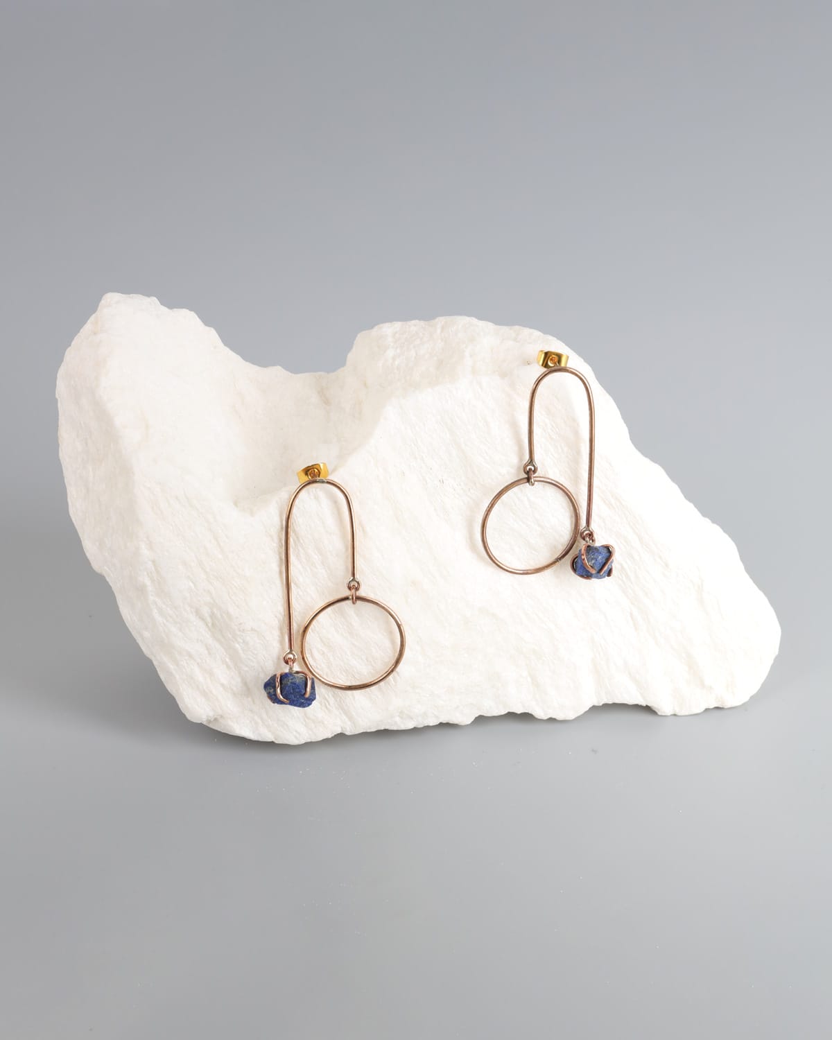 Lapis Lazuli & Brass Geometric Dangle Earrings