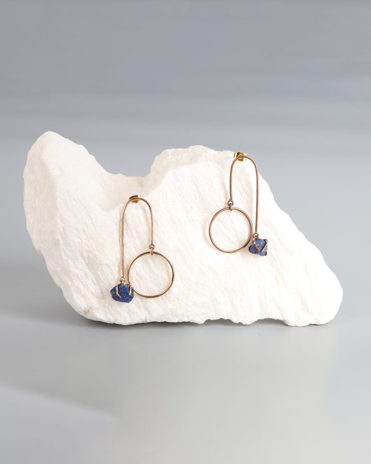 Lapis Lazuli & Brass Geometric Dangle Earrings