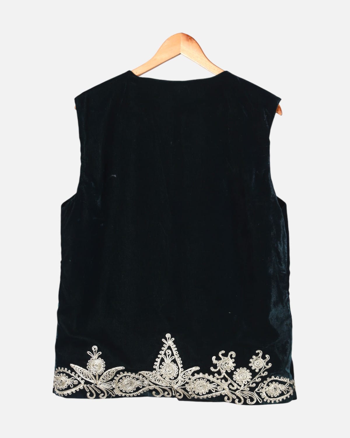 Black Velvet Waistcoat with Floral Embroidery