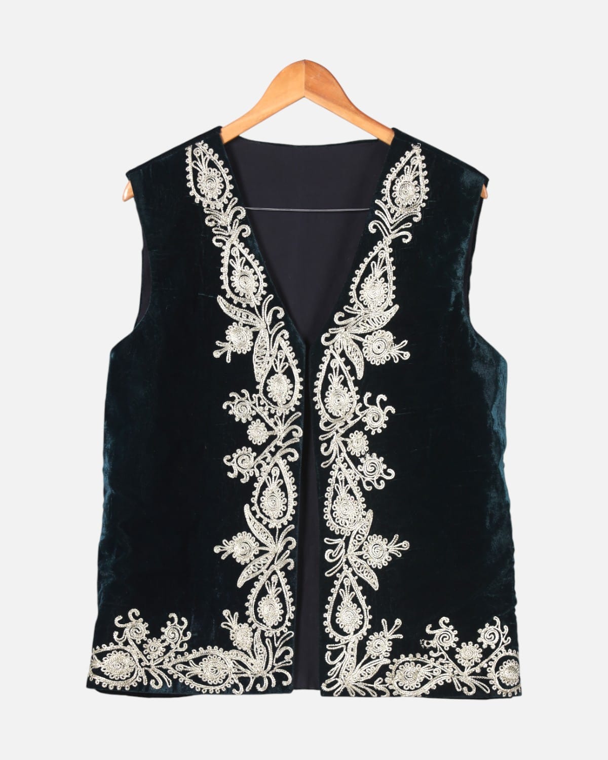 Black Velvet Waistcoat with Floral Embroidery