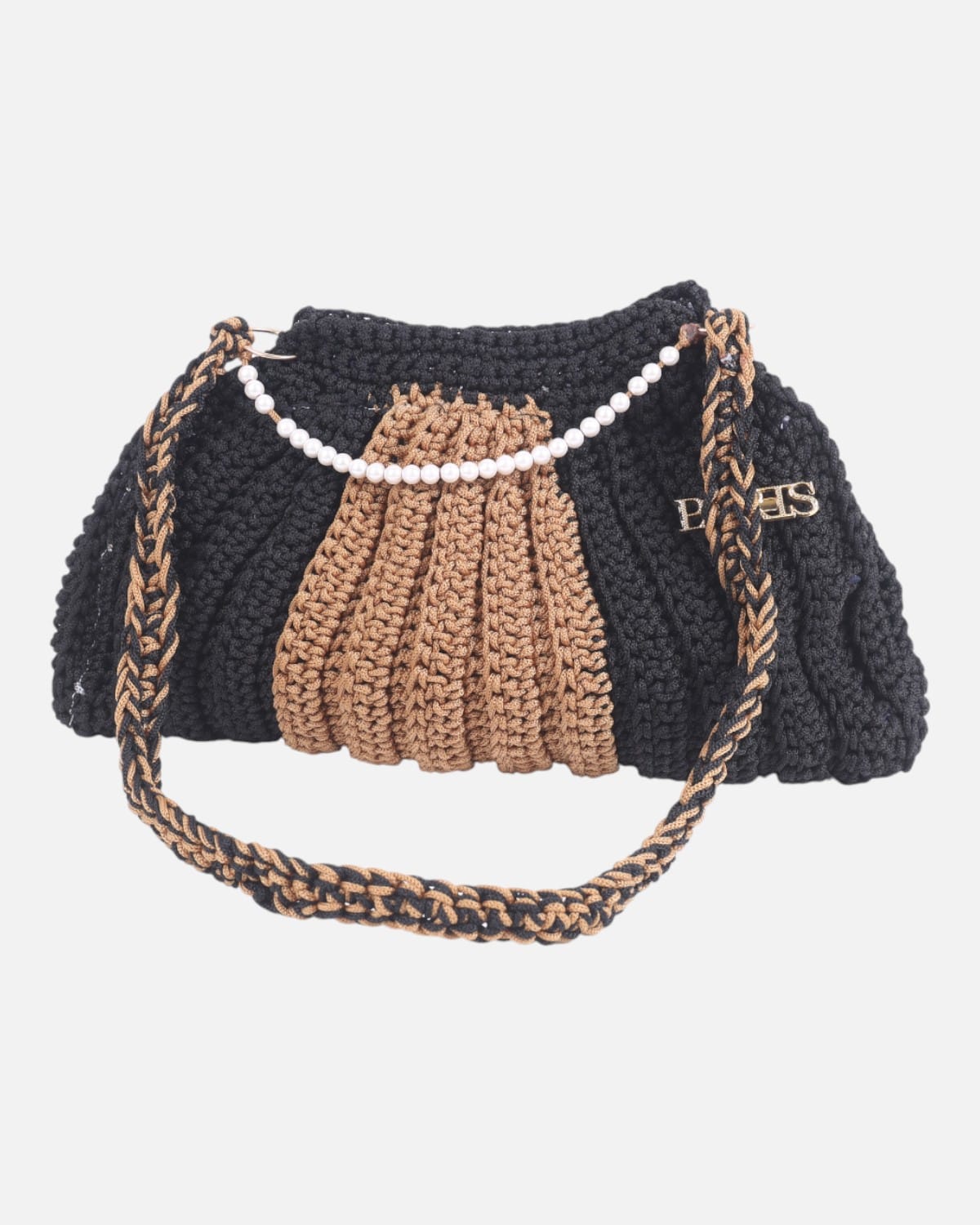 Crochet Shoulder Bag with Pearl Strap