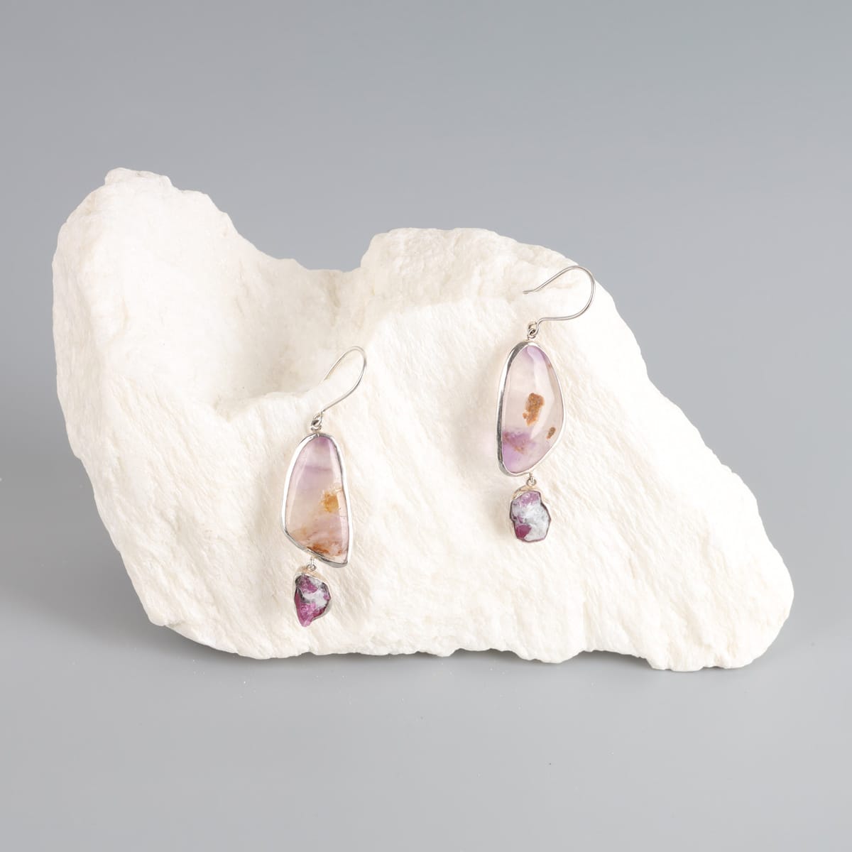 Amethyst & Jagdalak Ruby Silver Earrings