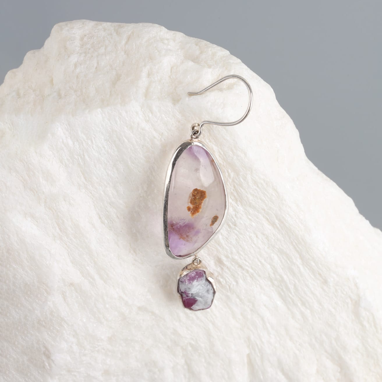 Amethyst & Jagdalak Ruby Silver Earrings