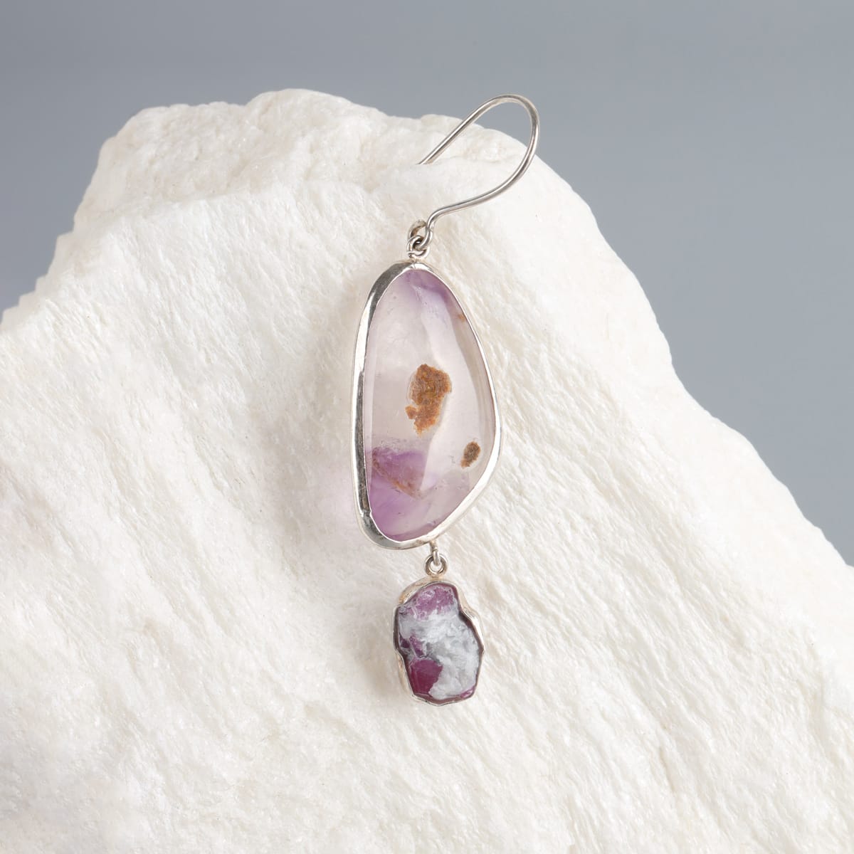 Amethyst & Jagdalak Ruby Silver Earrings