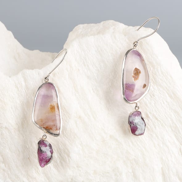 Amethyst & Jagdalak Ruby Silver Earrings