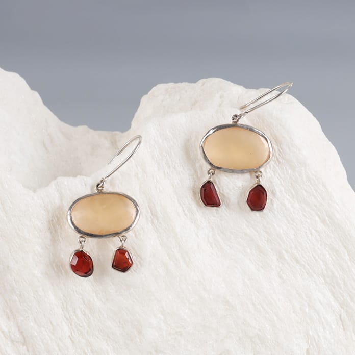 Afghan Handmade Fire Garnet & Yellow Quartz Earrings