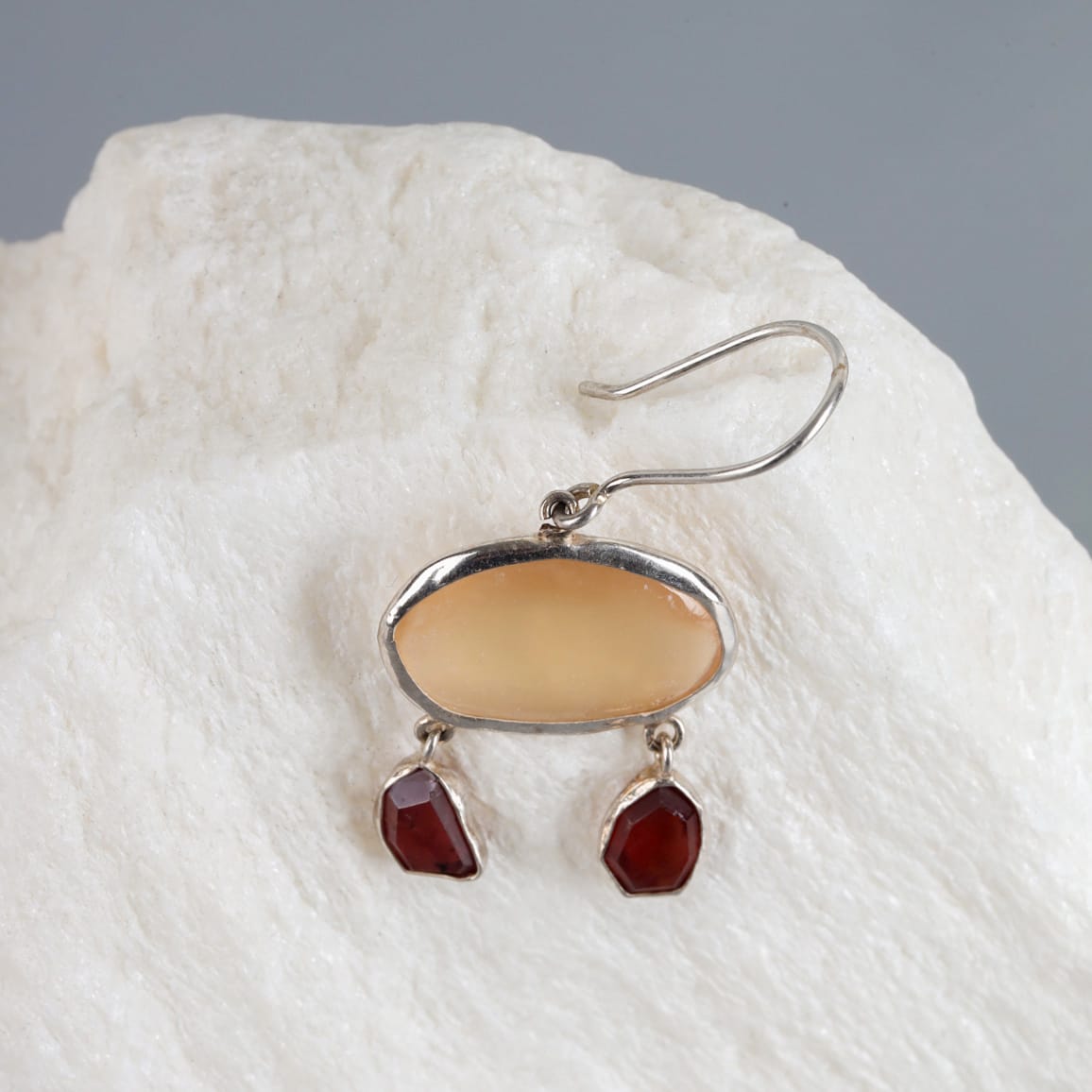 Afghan Handmade Fire Garnet & Yellow Quartz Earrings