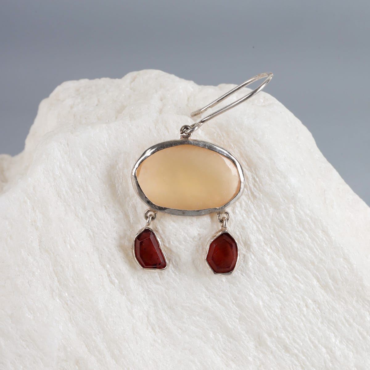 Afghan Handmade Fire Garnet & Yellow Quartz Earrings