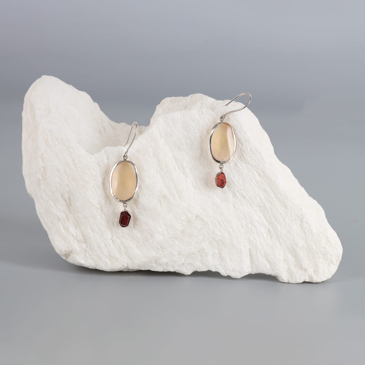 Handcrafted Garnet and Yellow Quartz Silver Drop Earrings