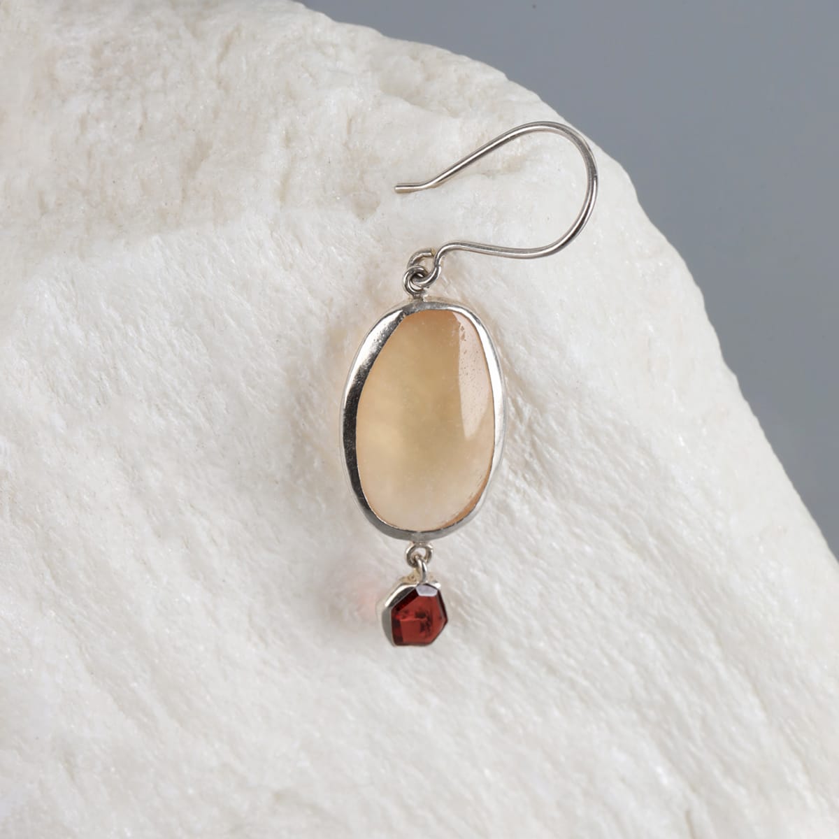 Handcrafted Garnet and Yellow Quartz Silver Drop Earrings