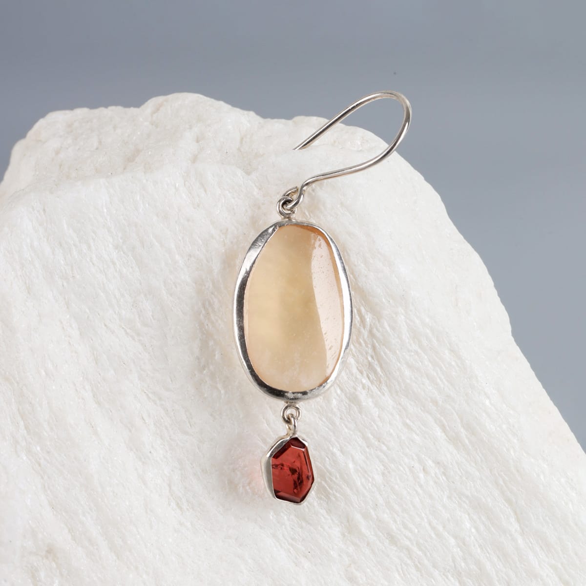 Handcrafted Garnet and Yellow Quartz Silver Drop Earrings