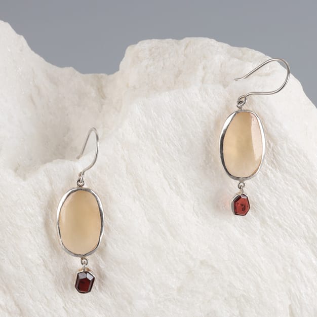 Handcrafted Garnet and Yellow Quartz Silver Drop Earrings