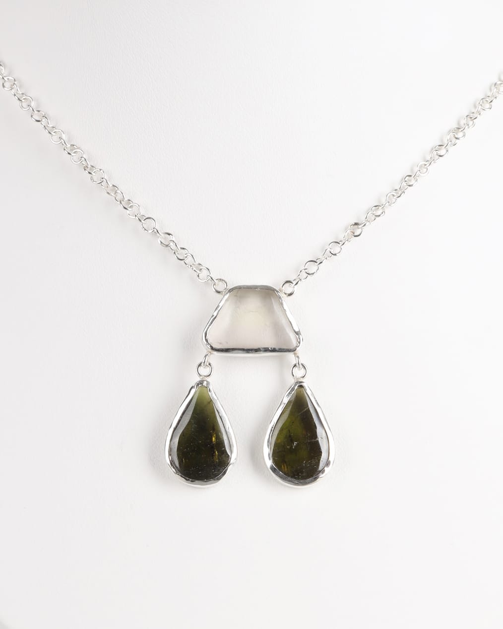Raw Beroch & Crystal Quartz Silver Necklace