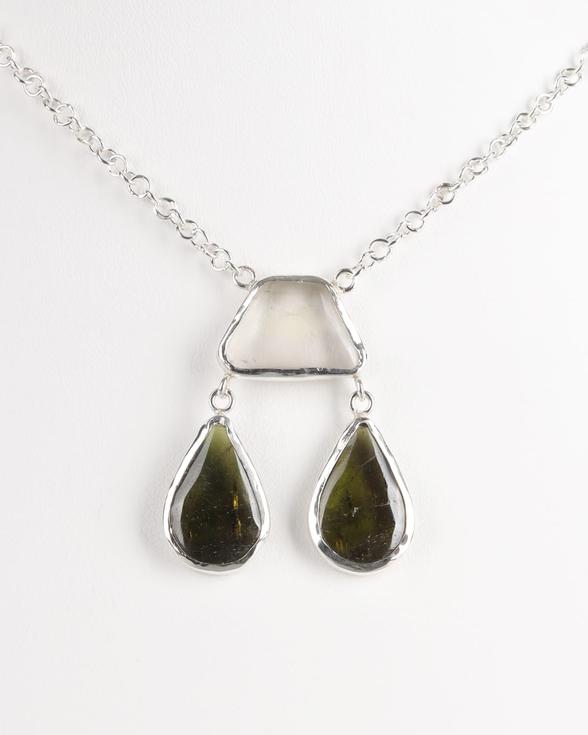 Raw Beroch & Crystal Quartz Silver Necklace