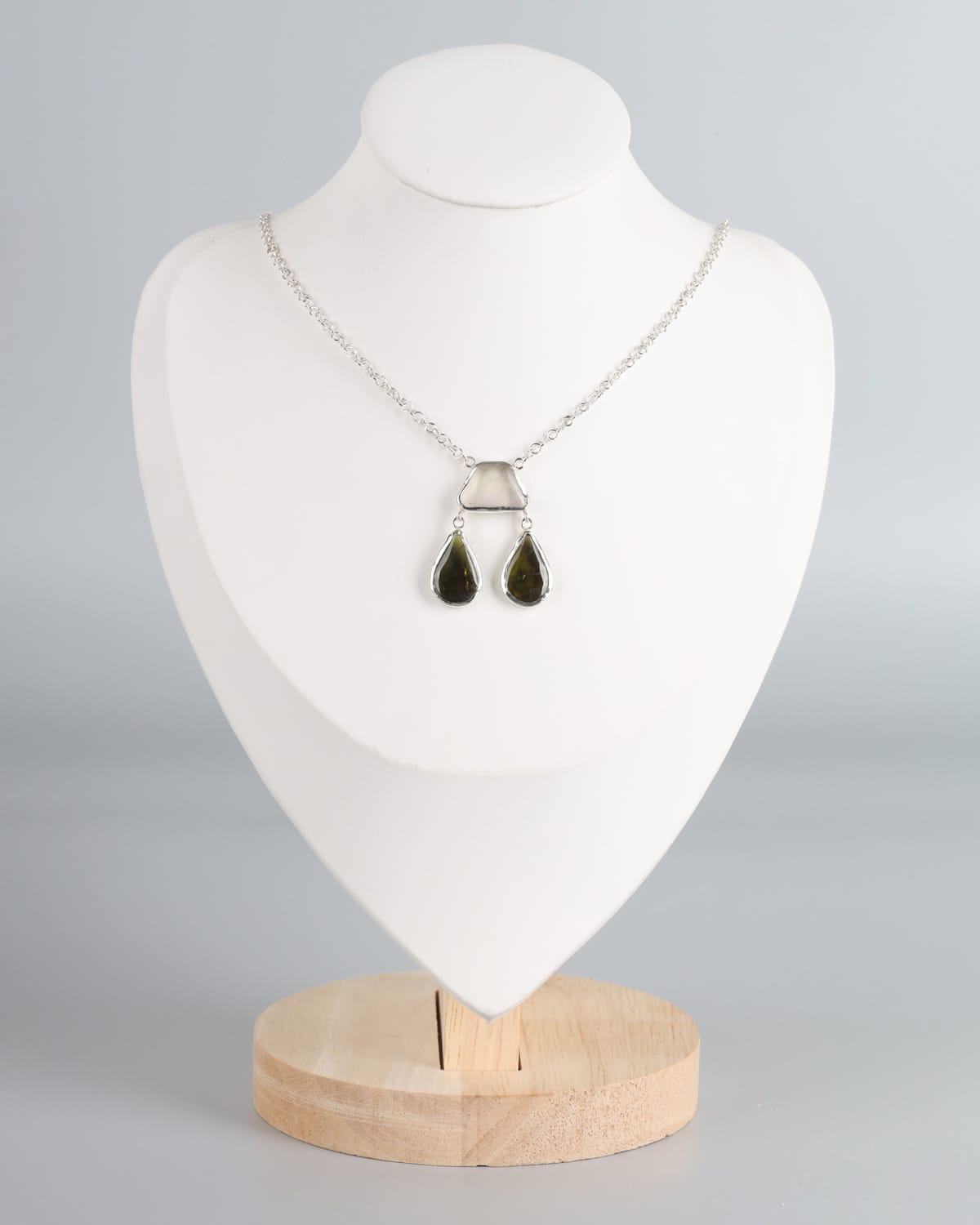 Raw Beroch & Crystal Quartz Silver Necklace