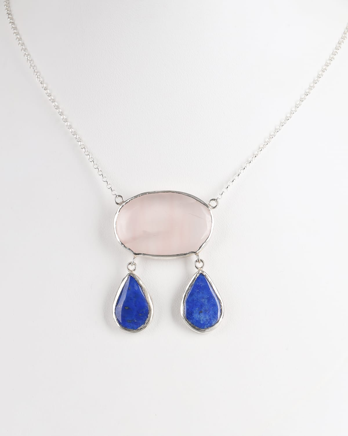 Afghan Handmade Rose Quartz & Lapis Lazuli Necklace