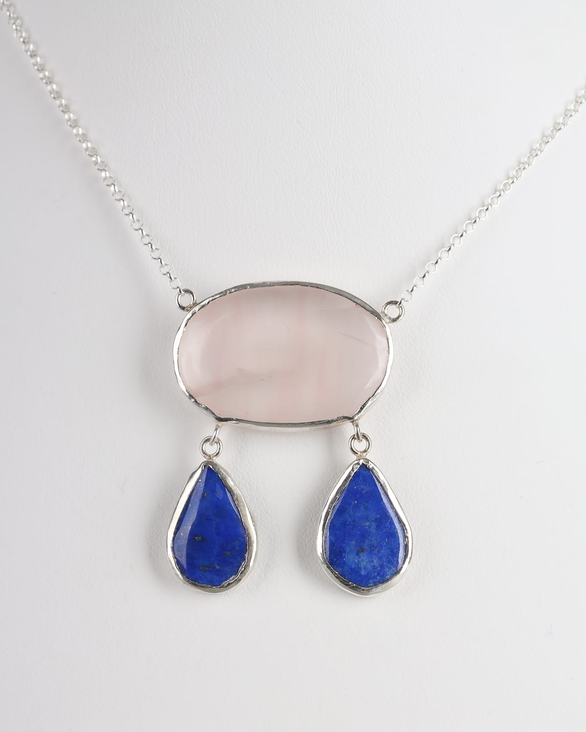 Afghan Handmade Rose Quartz & Lapis Lazuli Necklace