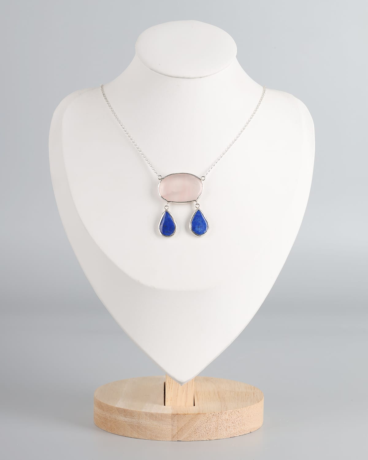 Afghan Handmade Rose Quartz & Lapis Lazuli Necklace