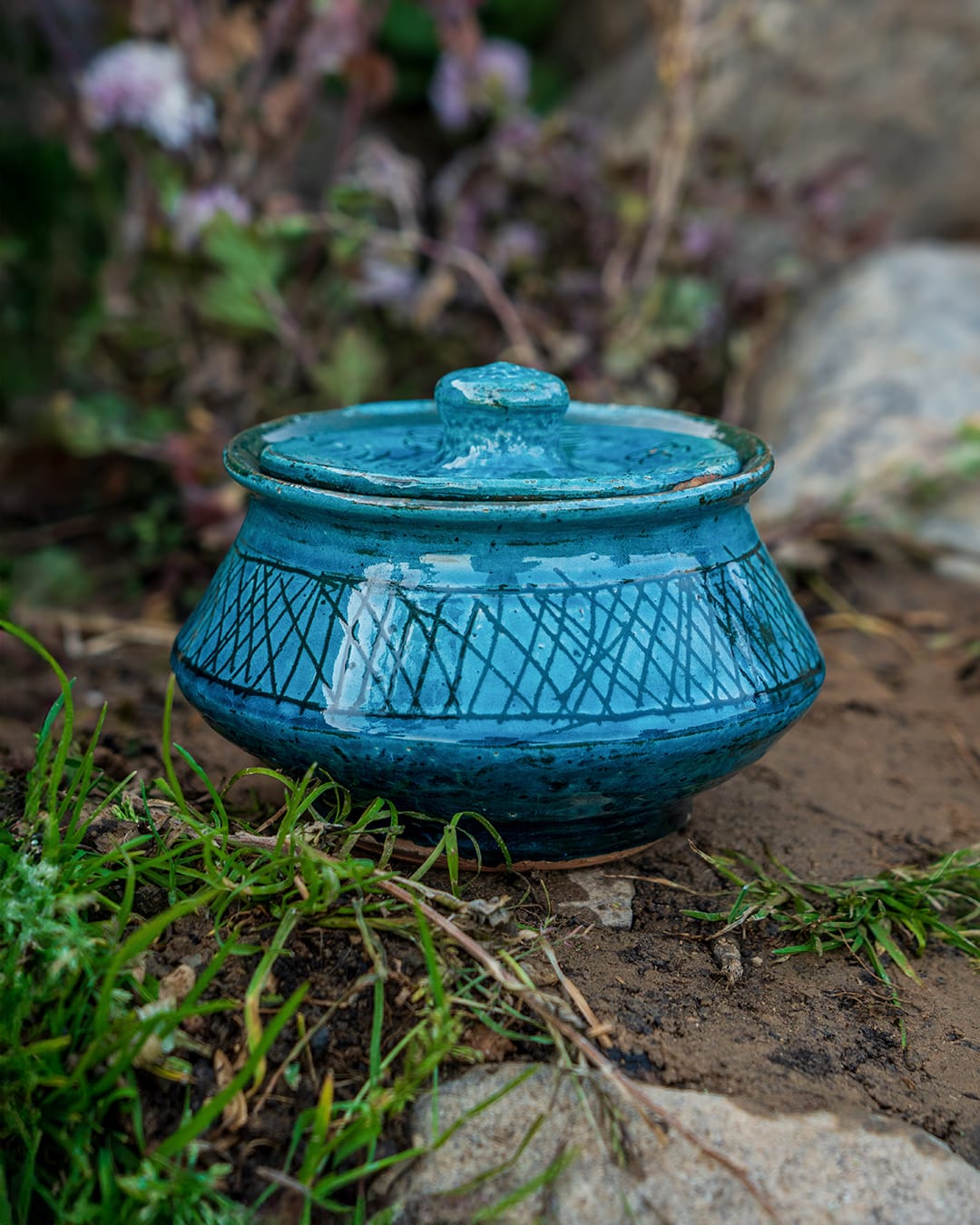 Handmade Footed Yogurt Ceramic Bowl with Lid | Istalif Pottery