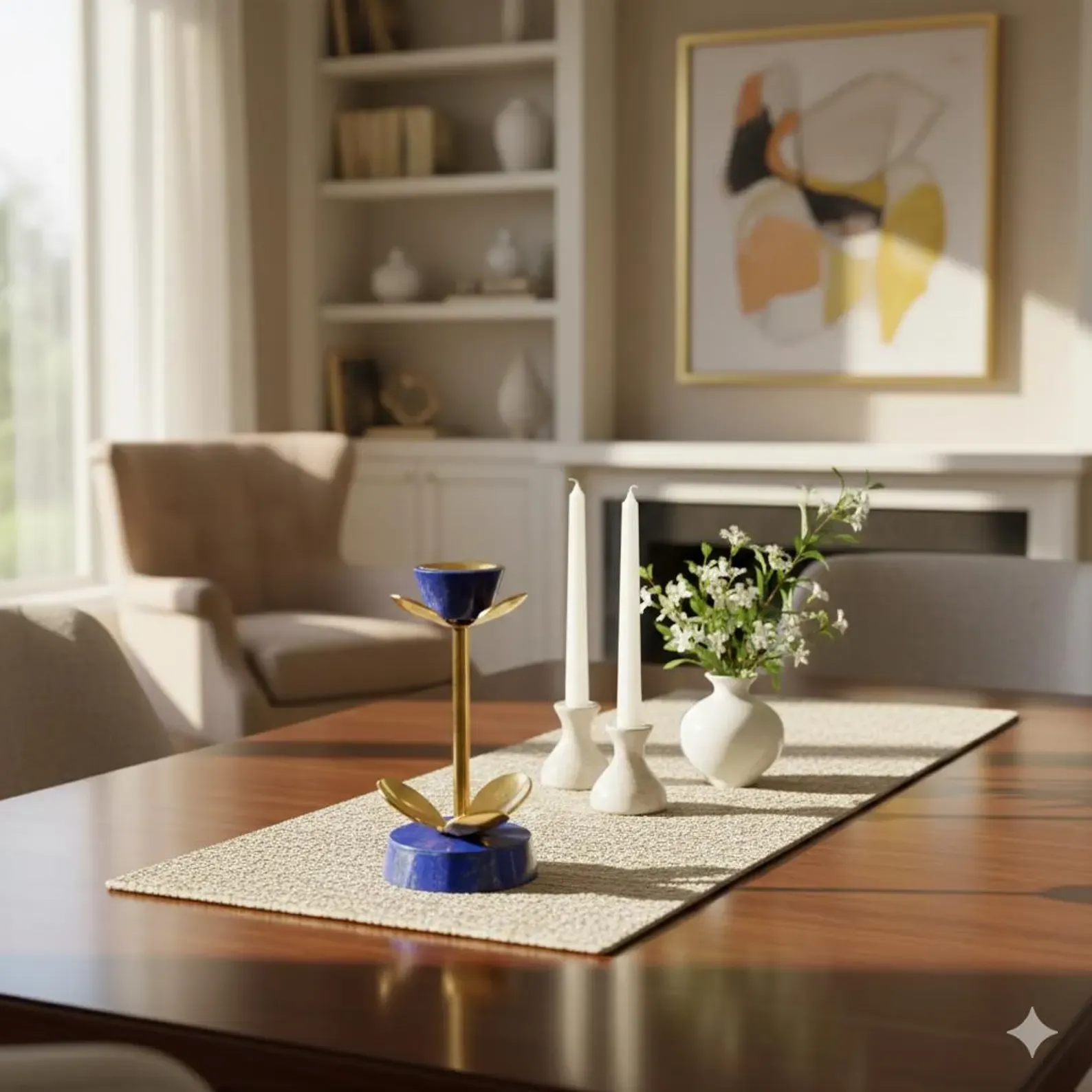 Handmade Lapis Lazuli & Bronze Candle Holder