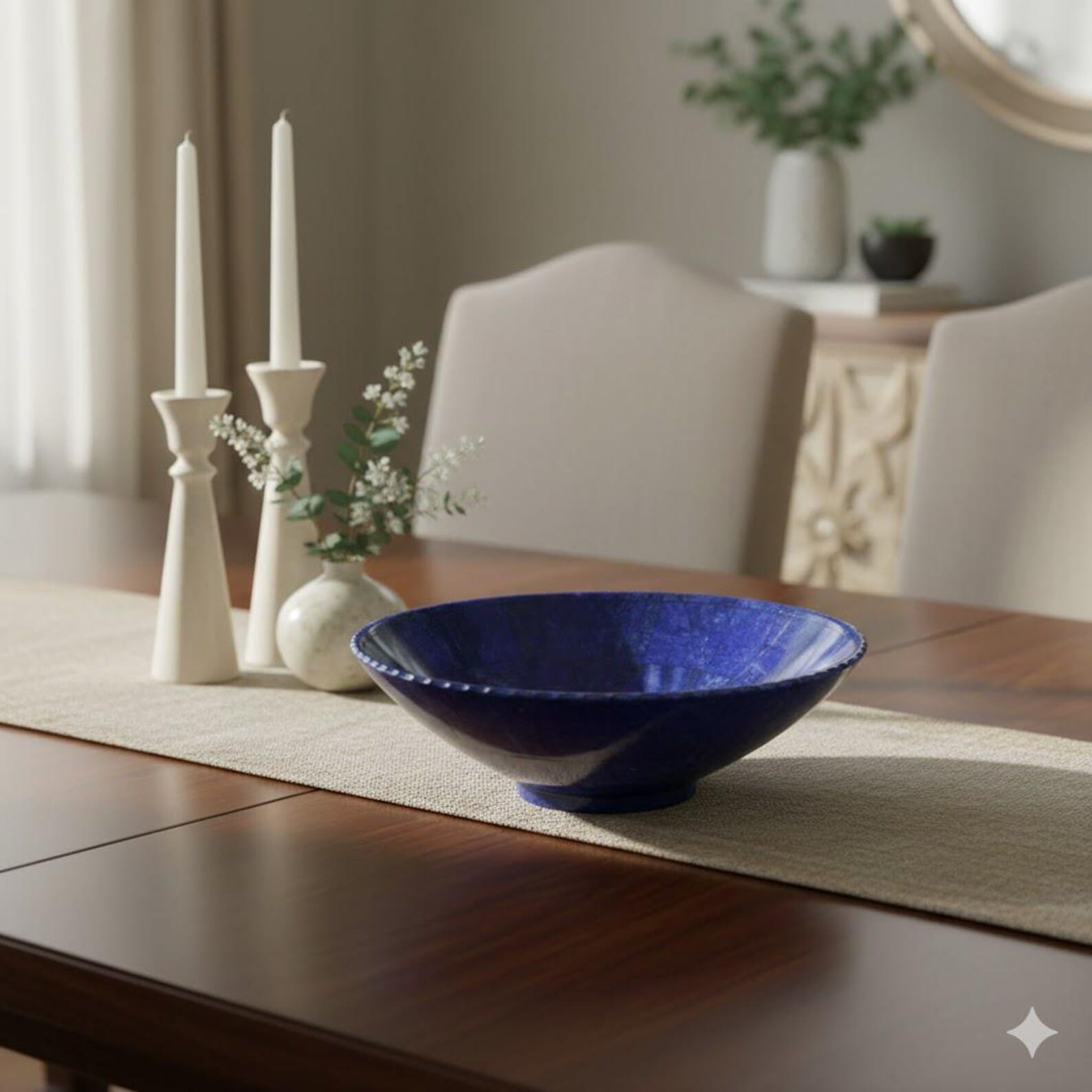 Blue Lapis Bowl | Footed Small Bowl with Curly Edge