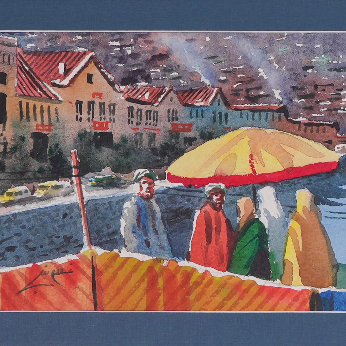 Kabul Poli Larzanak Watercolor Cityscape Painting