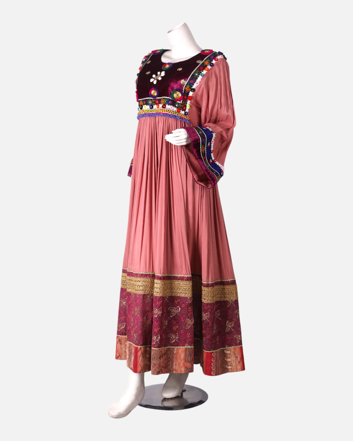 Afghan Traditional Embroidered Dress Pink and Maroon