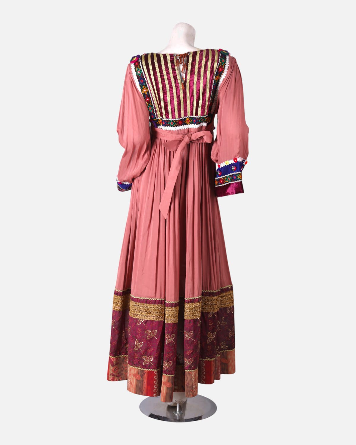 Afghan Traditional Embroidered Dress Pink and Maroon