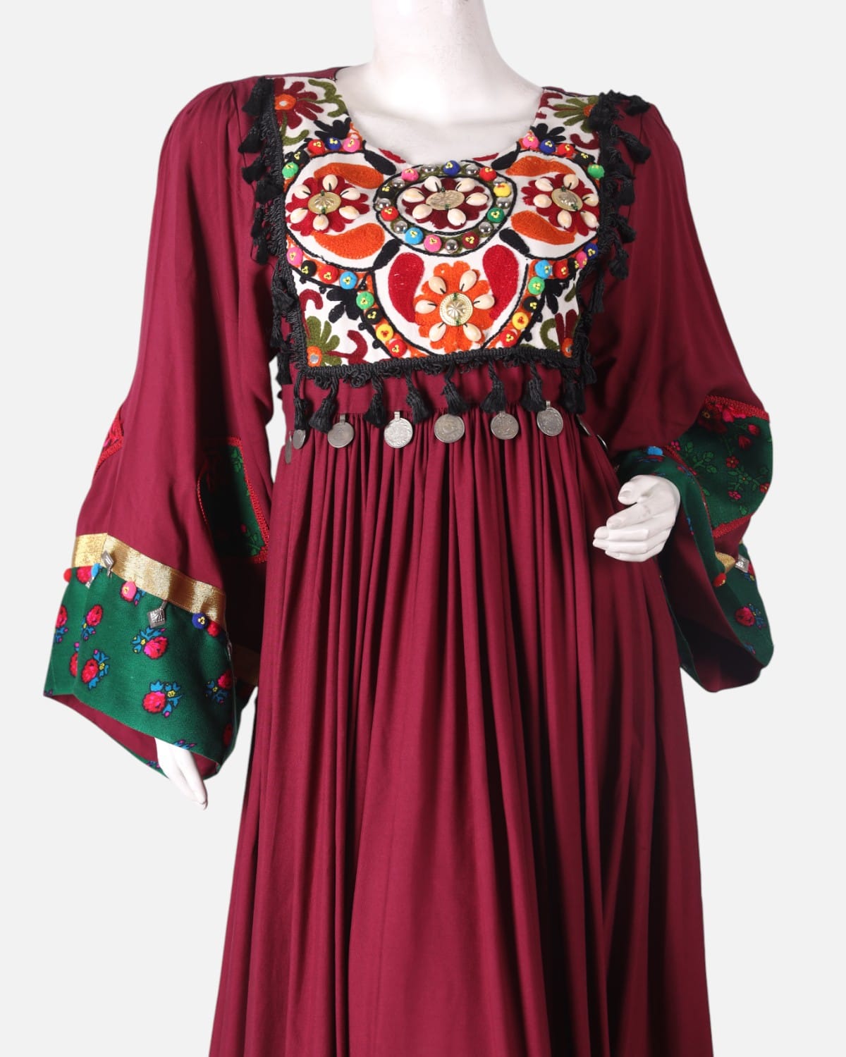 Floral Embroidery Traditional Red Long Dress