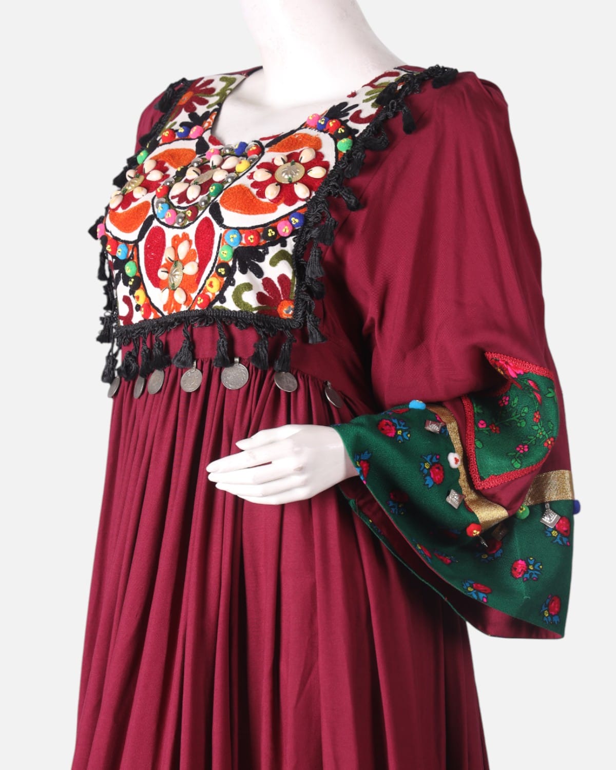 Floral Embroidery Traditional Red Long Dress