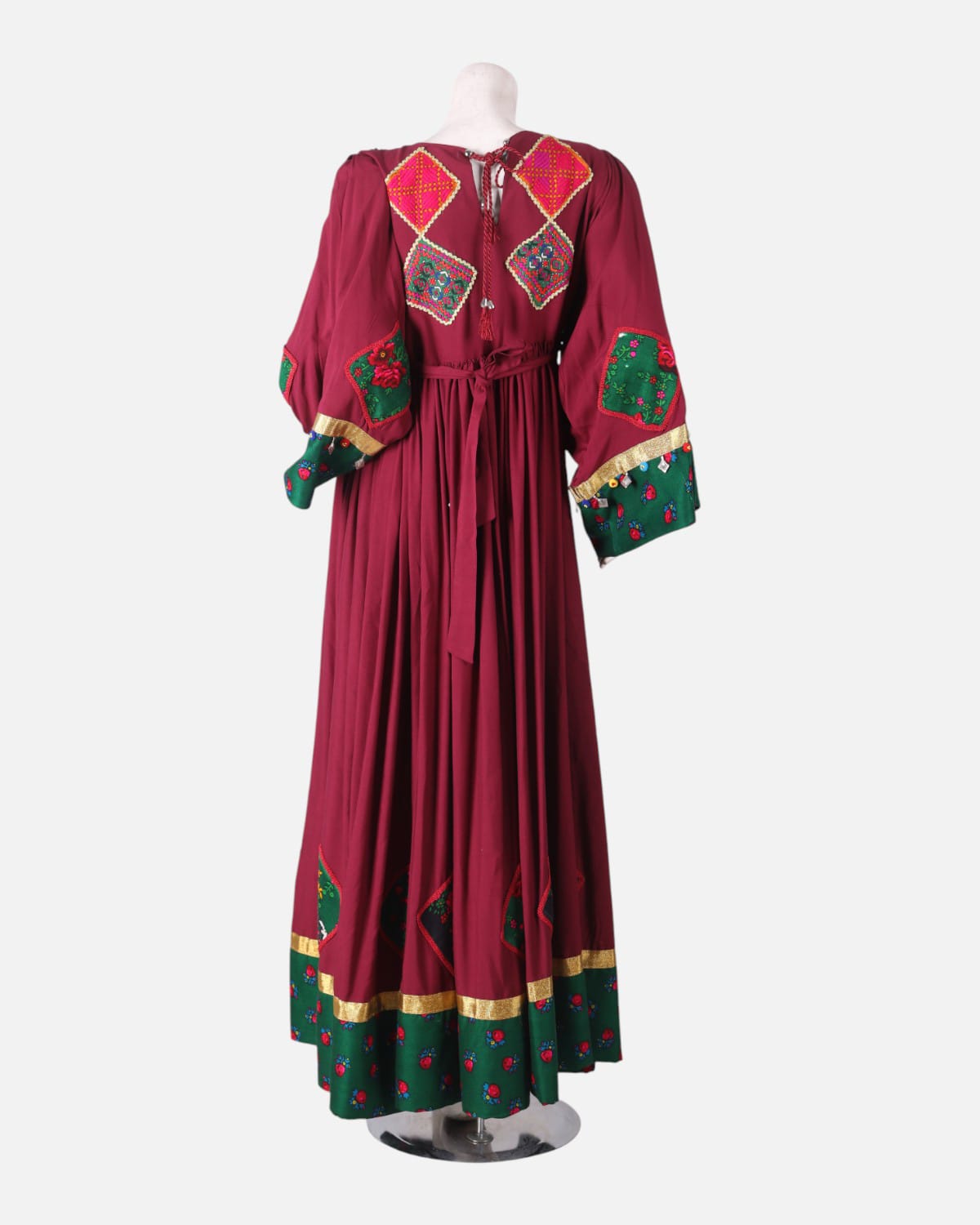 Floral Embroidery Traditional Red Long Dress