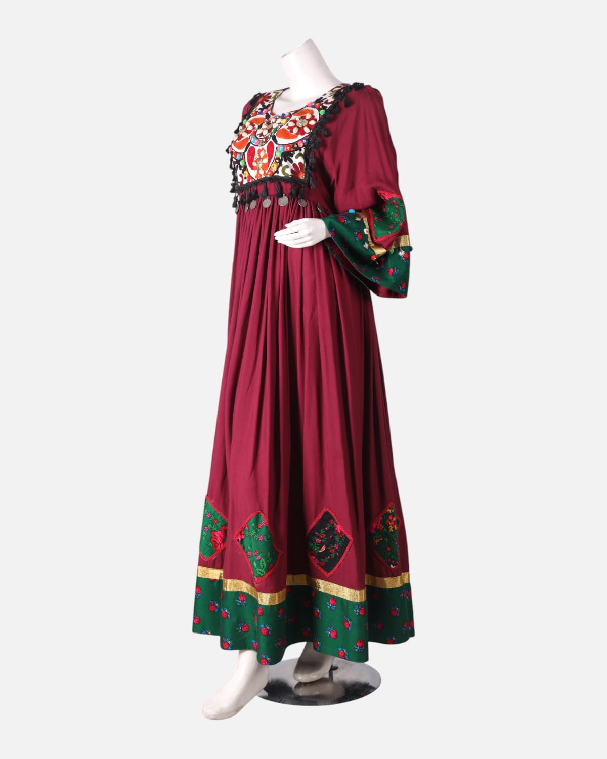 Floral Embroidery Traditional Red Long Dress