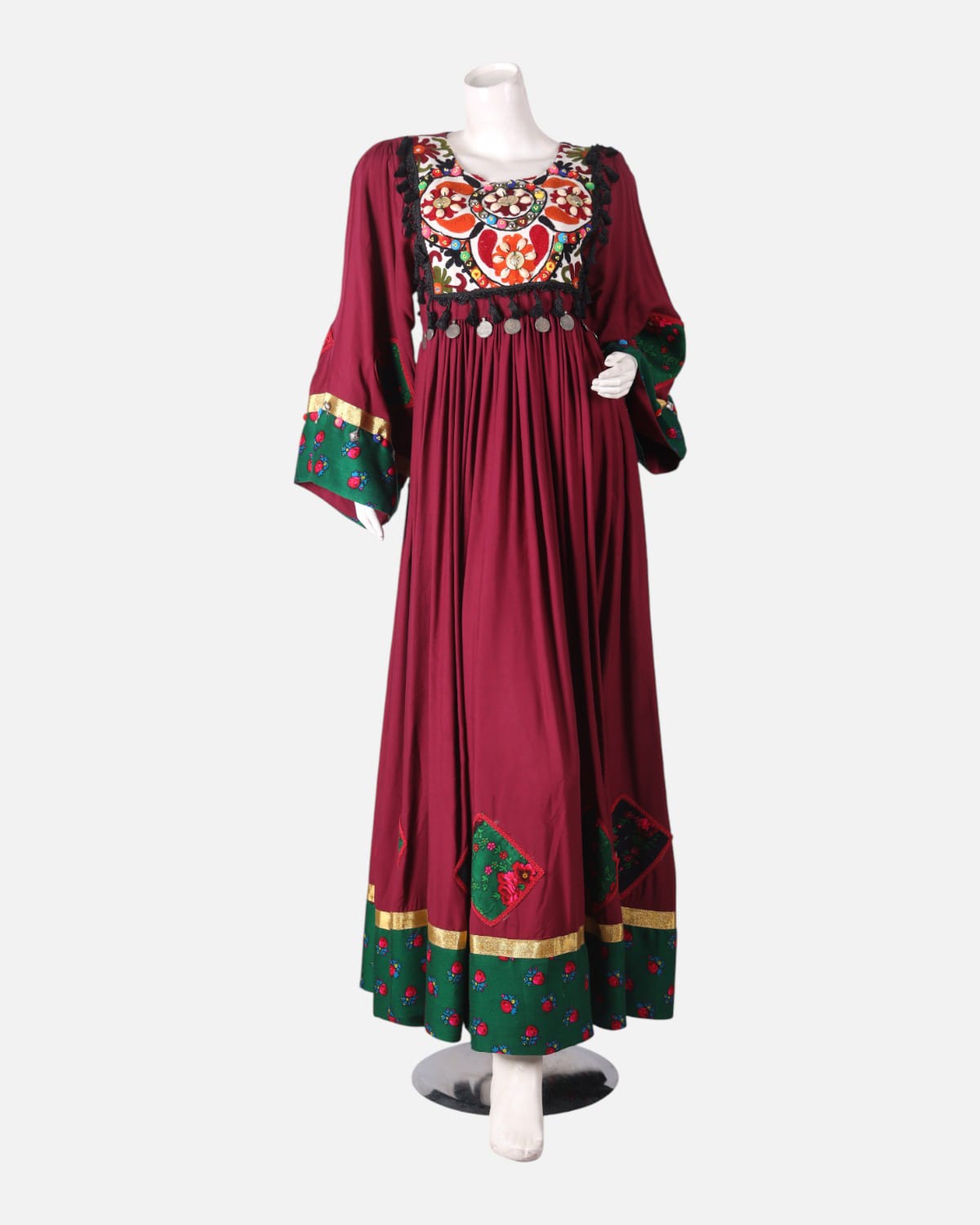 Floral Embroidery Traditional Red Long Dress