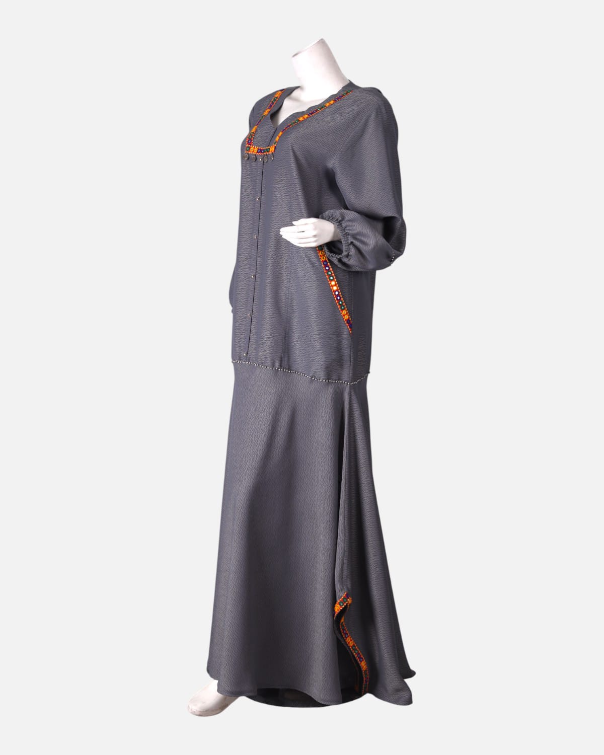 Gray Afghan Embroidered Hijab