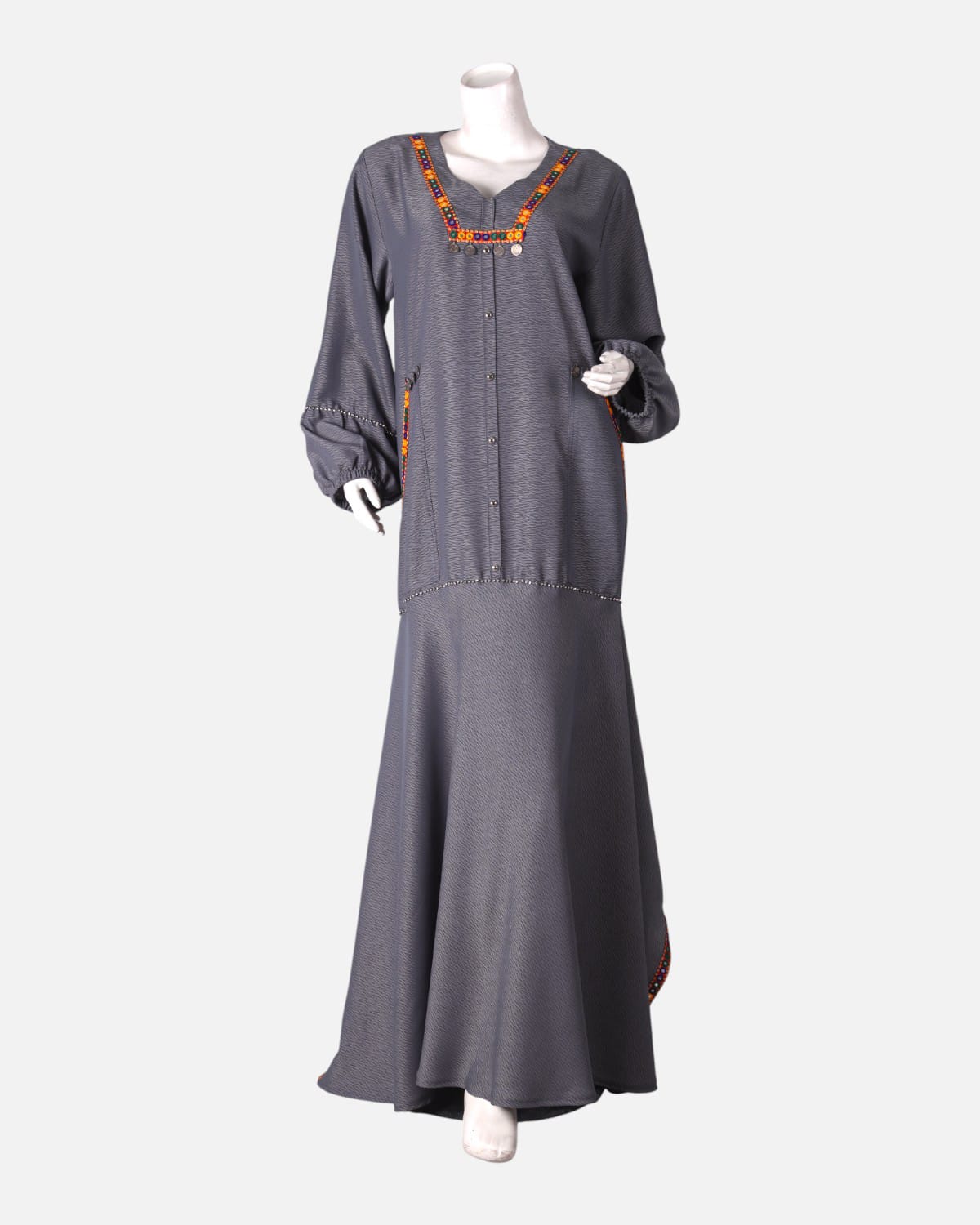 Gray Afghan Embroidered Hijab