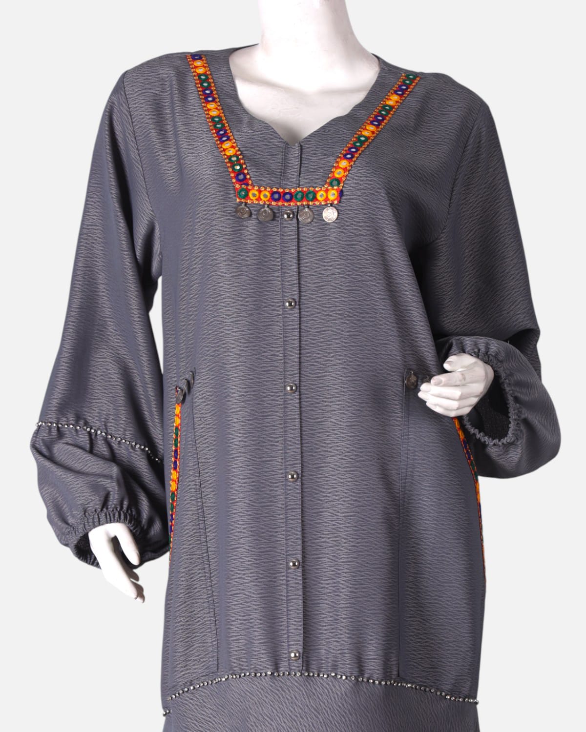 Gray Afghan Embroidered Hijab