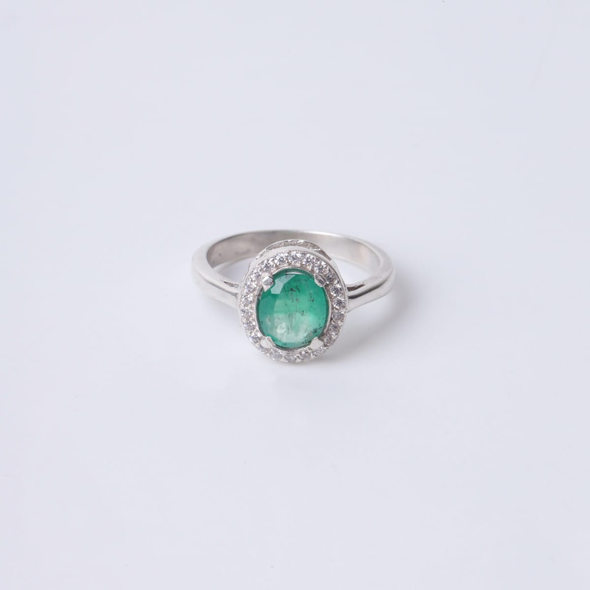 Panjshiry Emerald Ring in 925 Silver with Quartz Accents