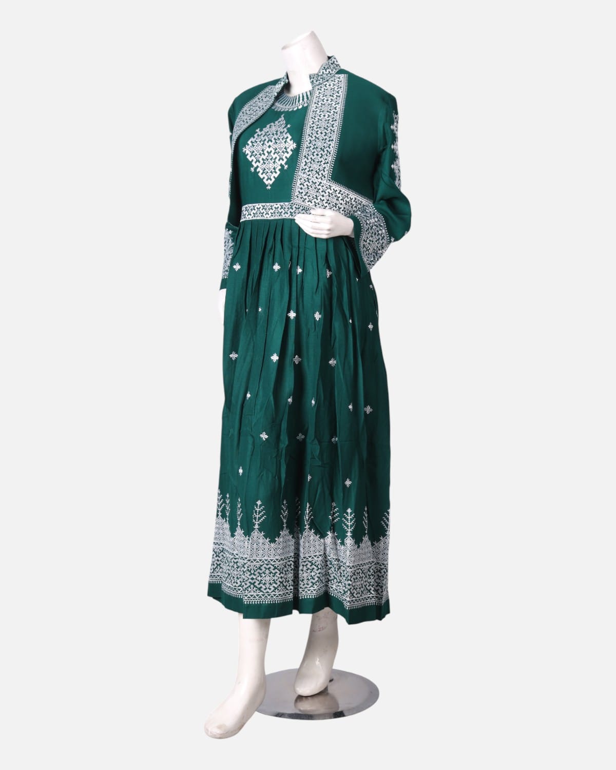 Green Embroidered Afghan Traditional Dress with Jacket