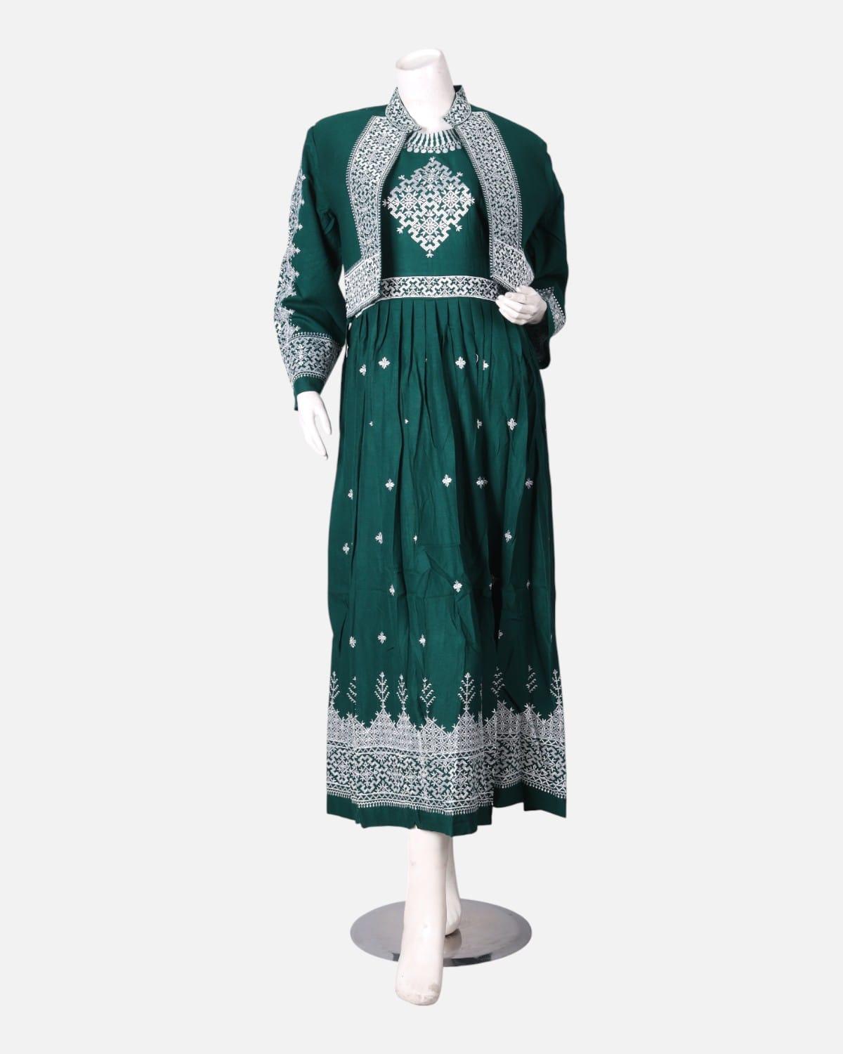 Green Embroidered Afghan Traditional Dress with Jacket