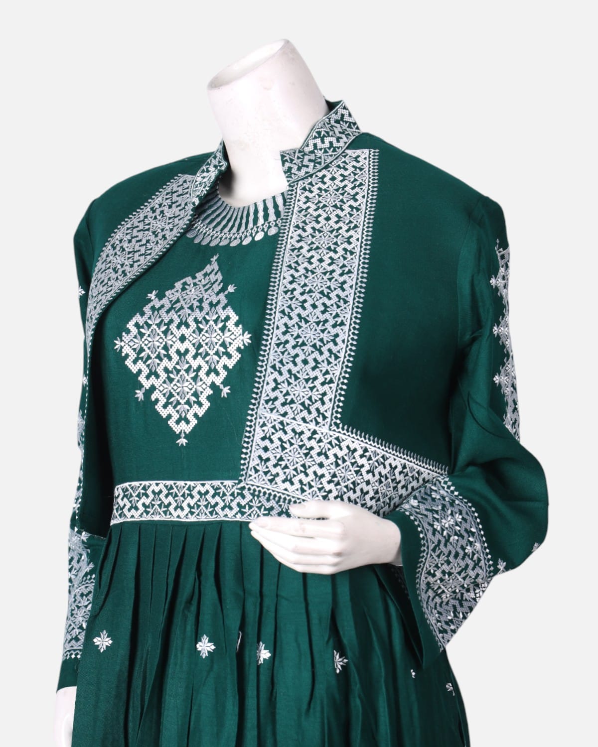Green Embroidered Afghan Traditional Dress with Jacket