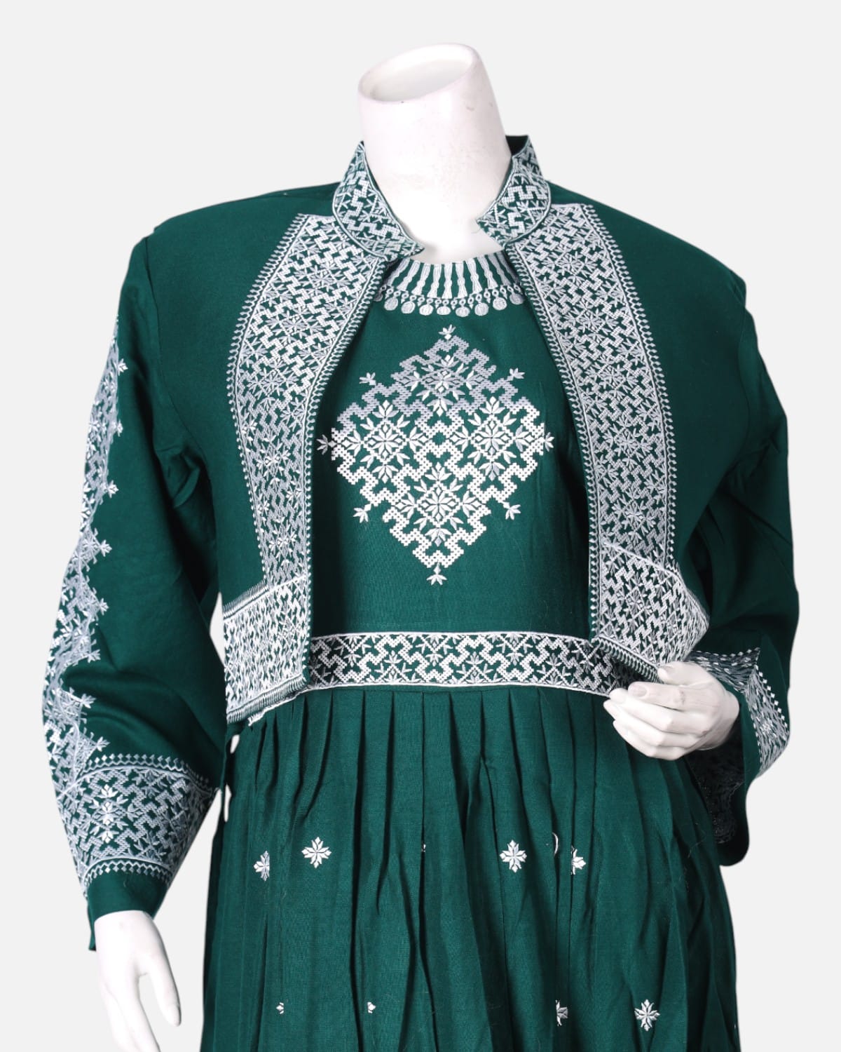 Green Embroidered Afghan Traditional Dress with Jacket