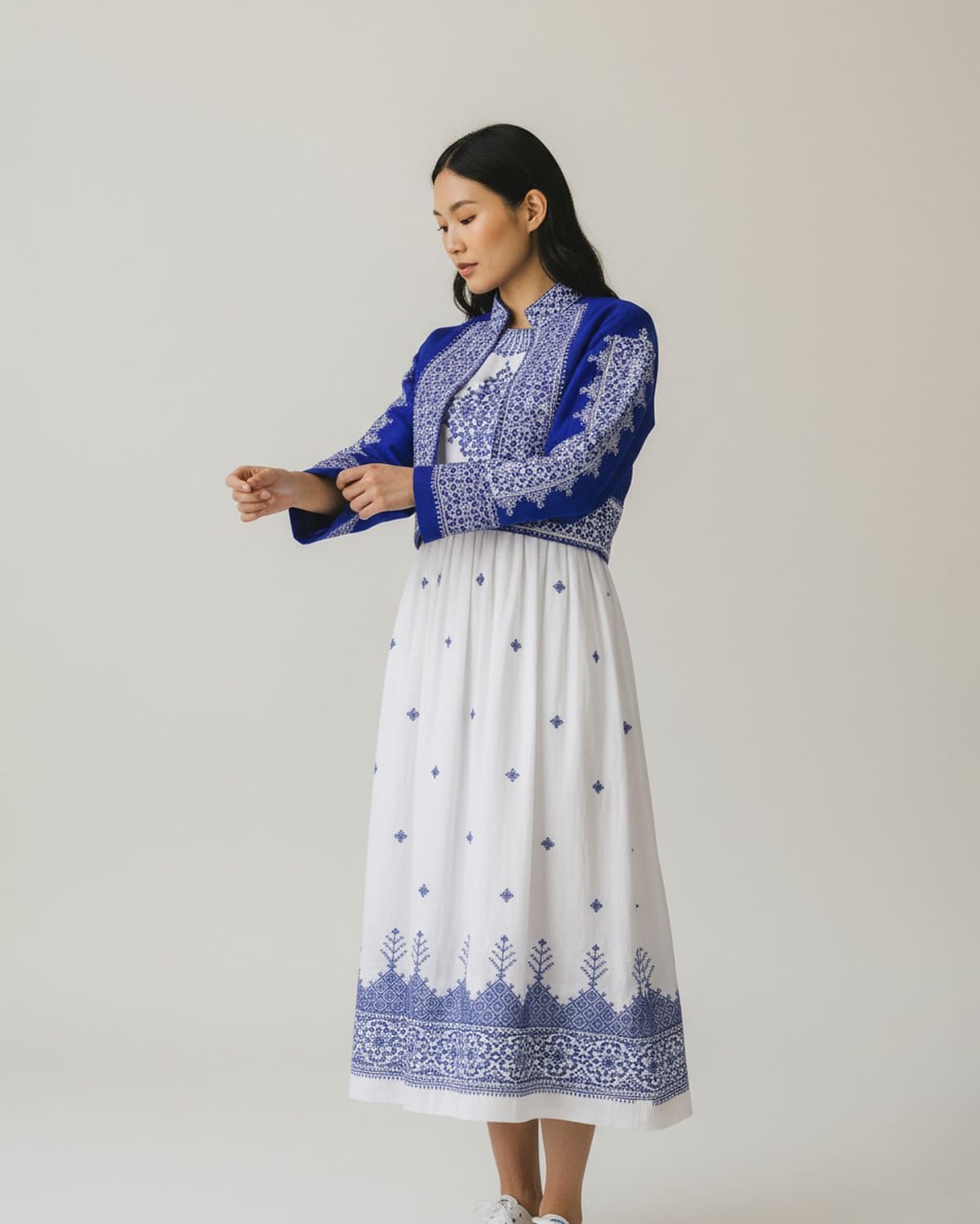Blue & White Afghan Traditional Embroidered Dress