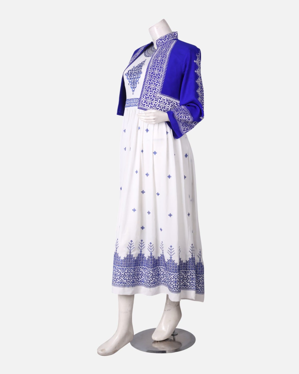 Blue & White Afghan Traditional Embroidered Dress