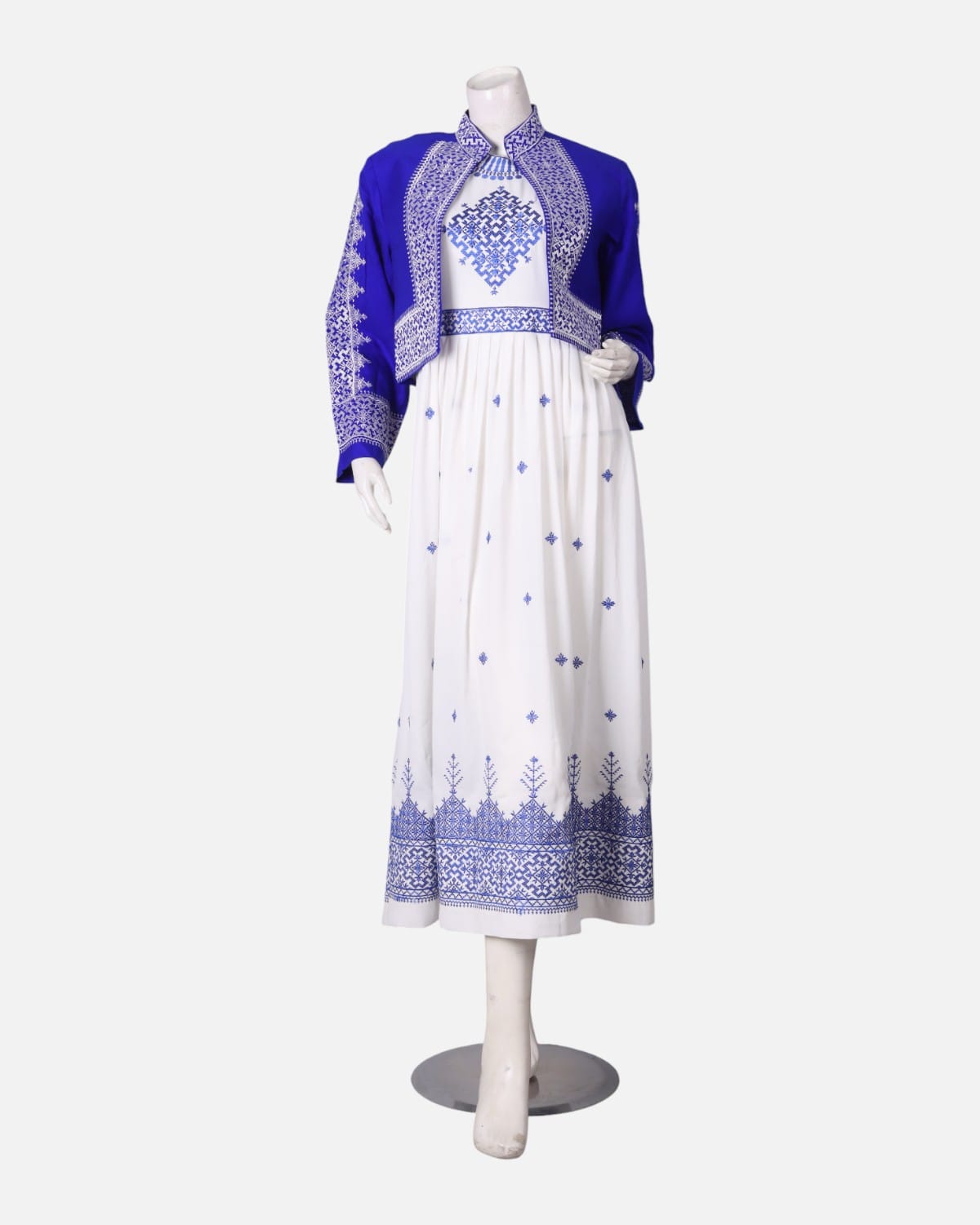 Blue & White Afghan Traditional Embroidered Dress