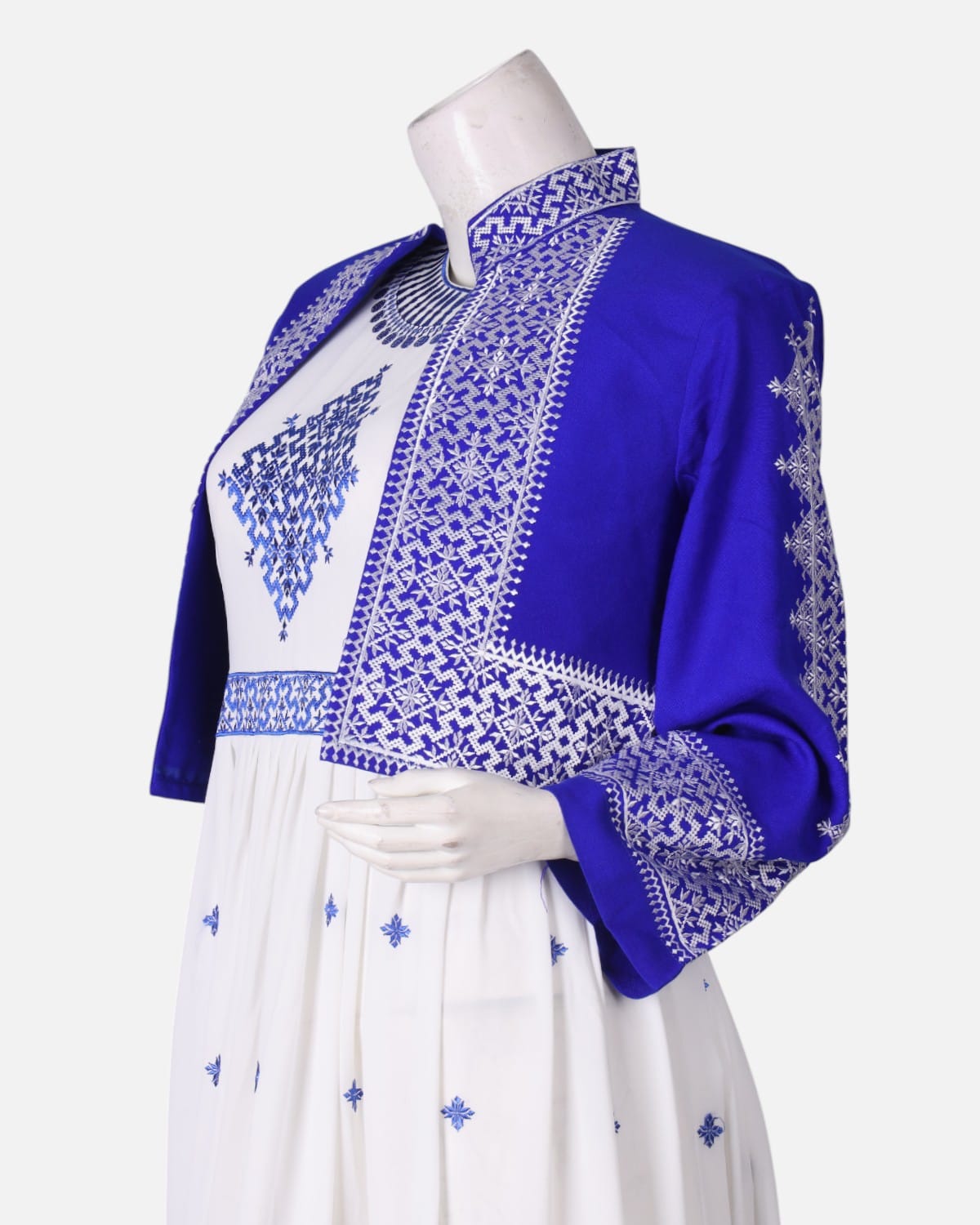 Blue & White Afghan Traditional Embroidered Dress